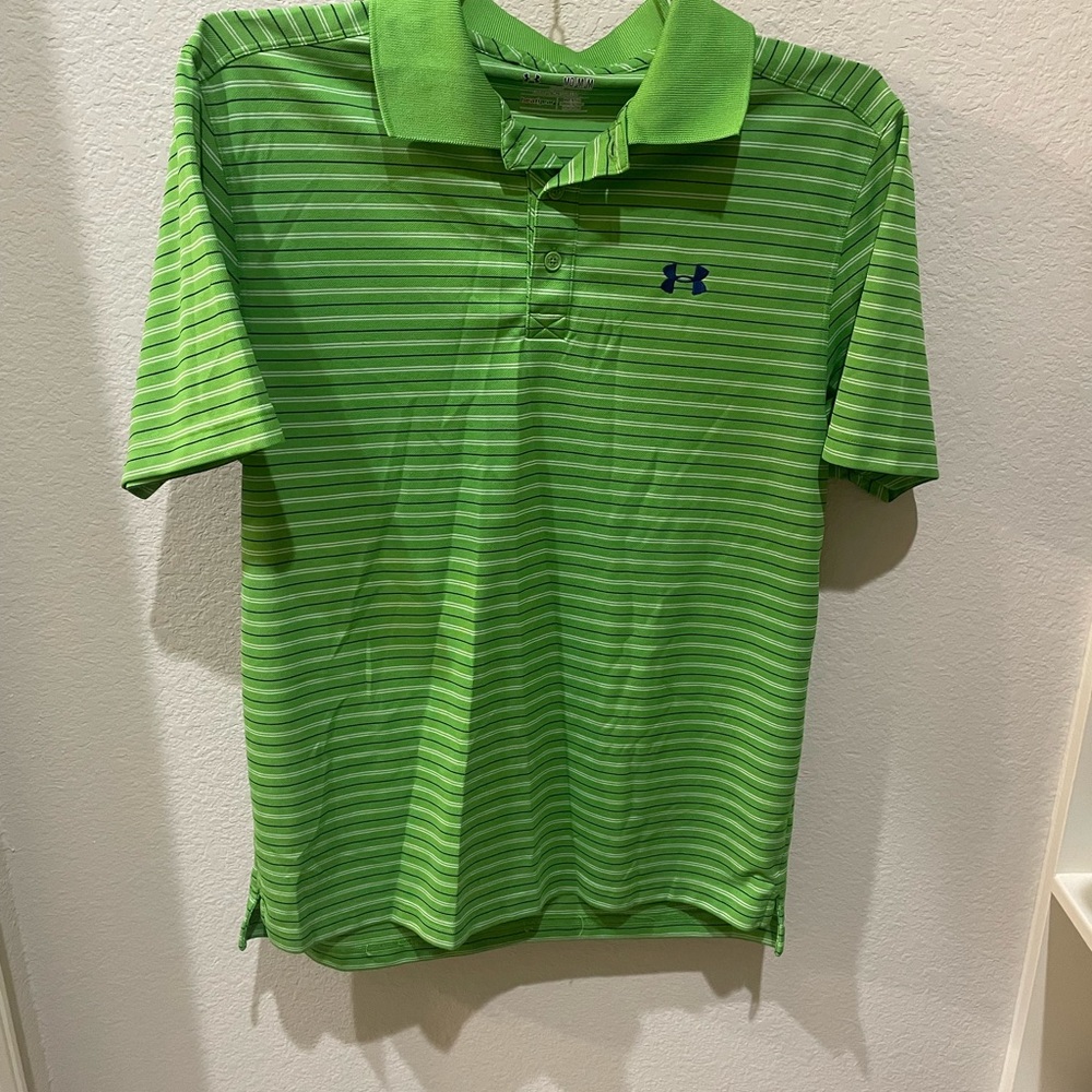 Under armour green striped golf polo medium
